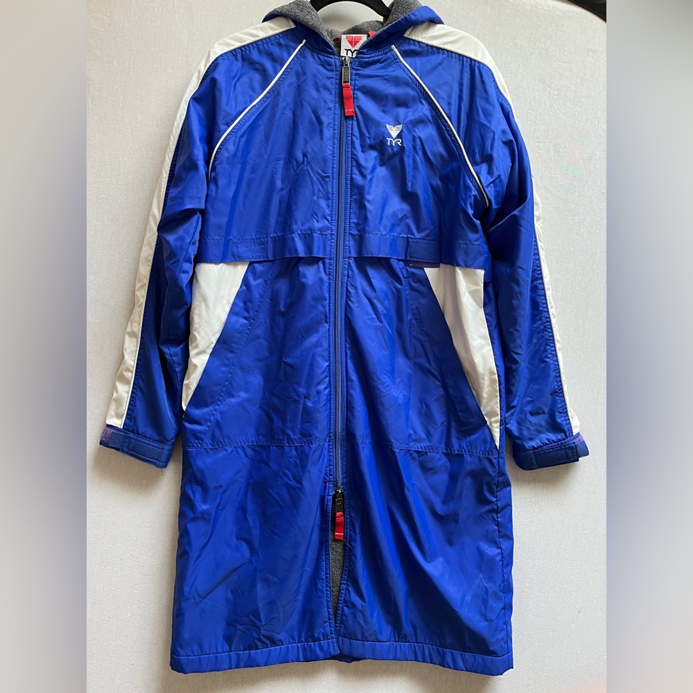 TYR Royal Blue and White Full-Length Swim Oversized Parka Sz XXS